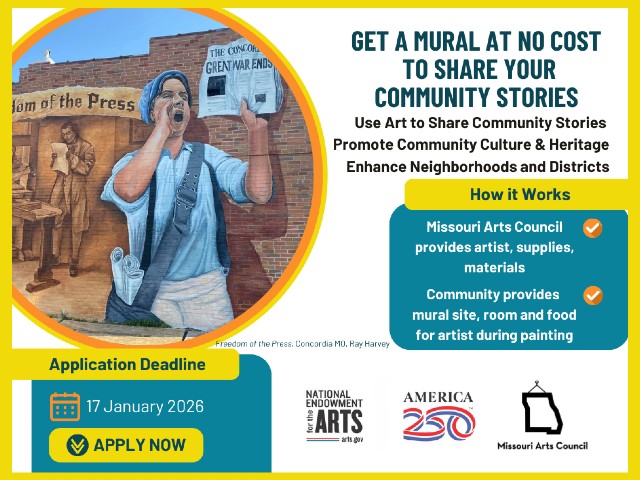 Graphic with text describing Missouri Stories, Missouri Murals project