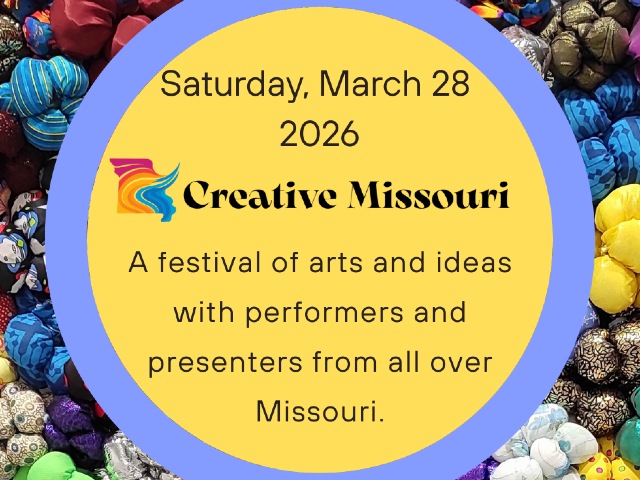 Graphic with text giving date of March 28, 2026 and one-line description of Creative Missouri convening